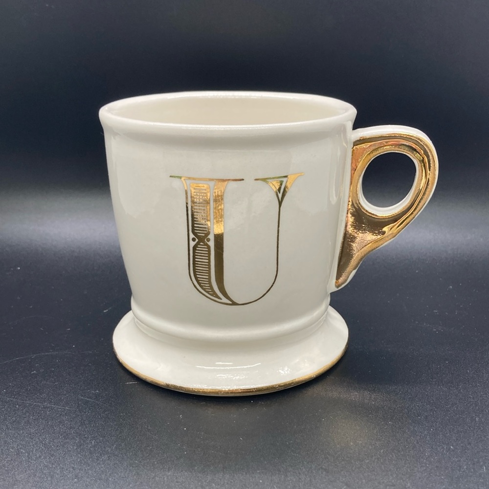 Anthropologie ‘U’ Mug White and Gold